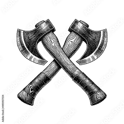 Crossed axes in a vintage, rugged style showcasing intricate detailing