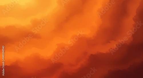 Watercolor Abstract Background with Swirling Sunset Orange, Burnt Sienna, and Golden Yellow Tones, Featuring Soft Dreamy Texture and Warm Dynamic Visual Flow.