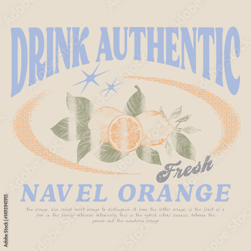 Orange fruit artwork. Summer food poster design. Navel orange fresh juice. Orange farm artwork. Nature fruit club print design. Organic food artwork for a t-shirt. California Orange print design