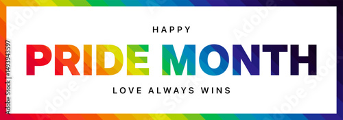 Pride Month Banner with Rainbow Border. Pride Month Web Banner with Pride Month Text And Rainbow Background. Happy Pride Month Vector Illustration.