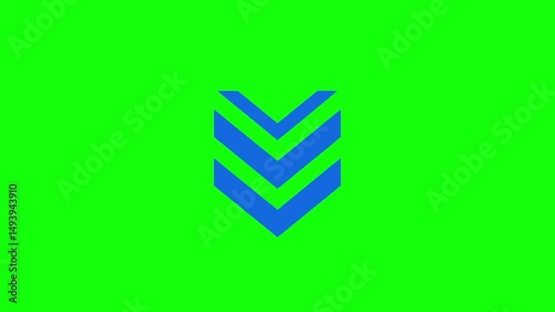 Blue Chevron Arrow Stack on Green Screen for Directional, Navigation, and Indicator Effects


