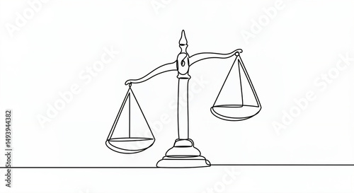 Simple line drawing of a balance scale featuring two pans hanging on either side. The scale represents concepts such as justice, equality, or fairness.