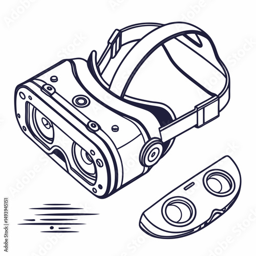 Virtual reality headset and controller isometric line art