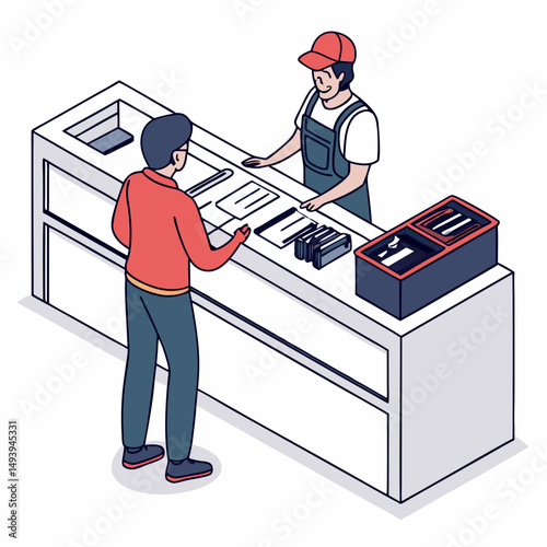 Customer service desk interaction modern illustration