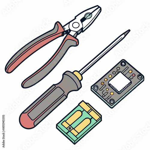 Repair kit electronics tools pliers screwdriver circuit board
