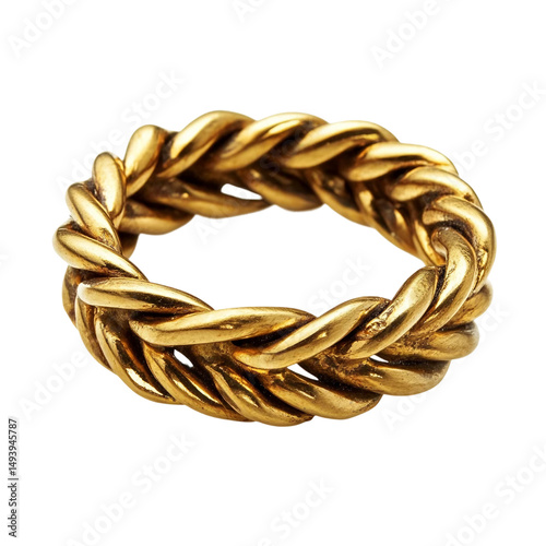  intage twisted rope metal ring with intricate golden isolated [Transparent Background PNG]  photo