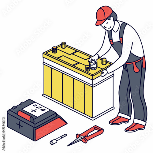 Mechanic checking car battery terminals maintenance