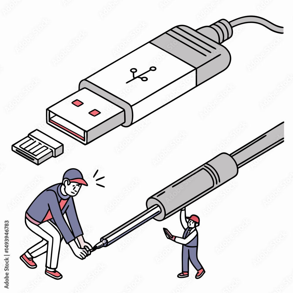 Connecting usb cable repair service illustration