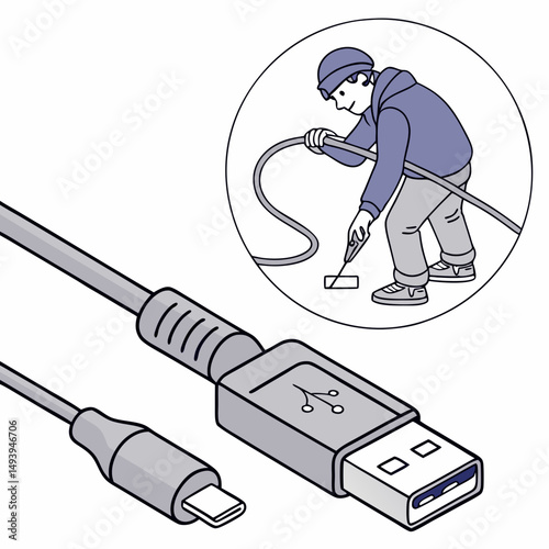 Usb cable connection repair technician illustration