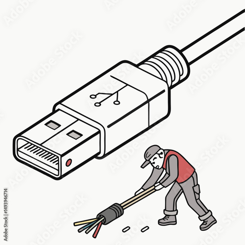 Repairman fixing damaged usb cable connector