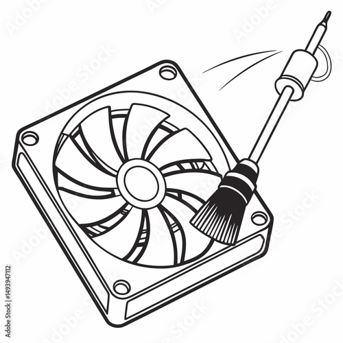 Cleaning pc computer cooling fan with brush