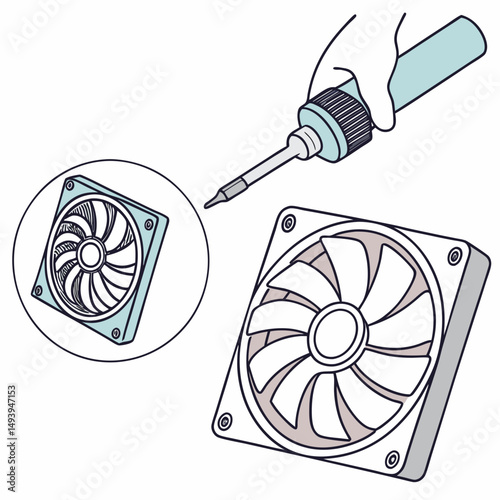 Computer fan repair soldering illustration guide