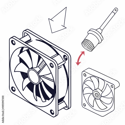 Professional computer fan illustration isolated on white background