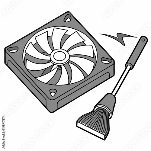 Cleaning computer cpu cooling fan with brush