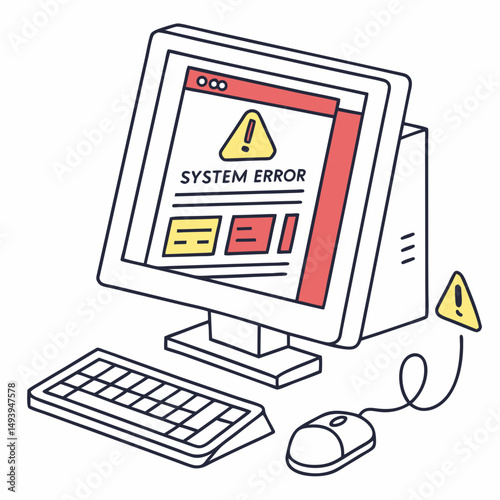 Computer system error message desktop pc illustration