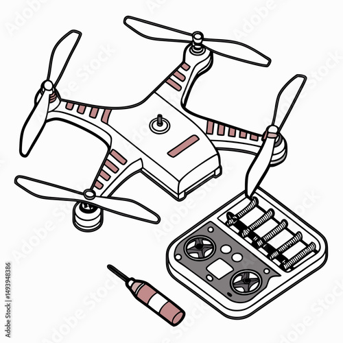 Drone quadcopter repair kit isometric illustration