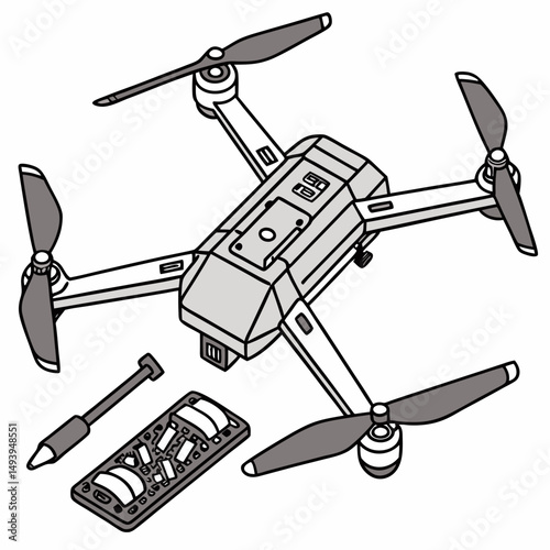 Professional drone with controller and accessories, transparent background
