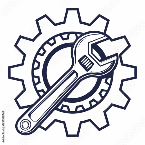 Wrench and gear icon mechanical engineering design