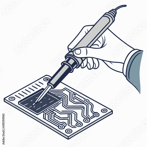 Professional soldering iron hand circuit board repair illustration