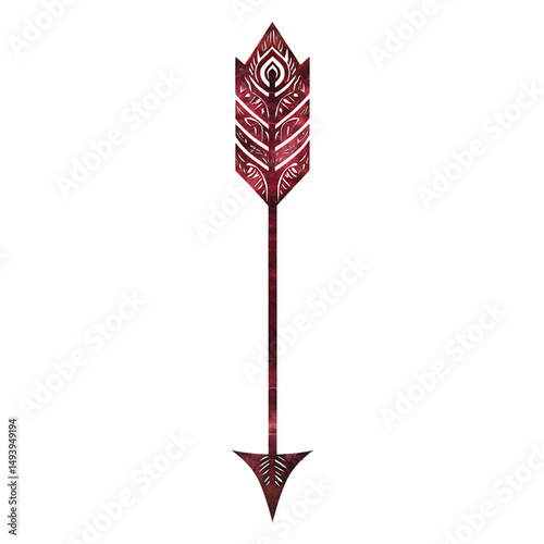 Abstract Arrow with Layered Motifs in Deep Maroon Isolated on Transparent Background