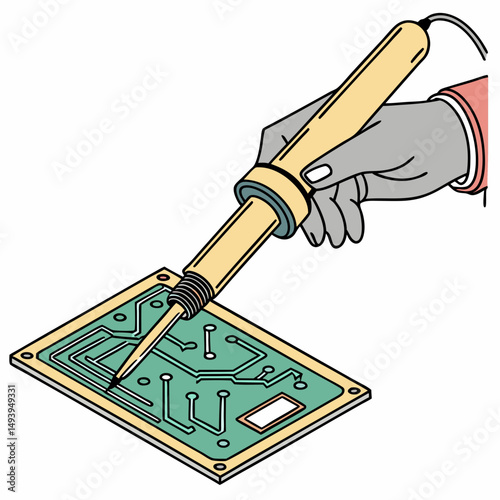 Professional soldering circuit board illustration, transparent background