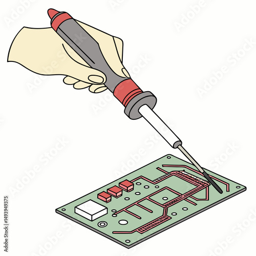 Professional soldering iron repairing circuit board illustration