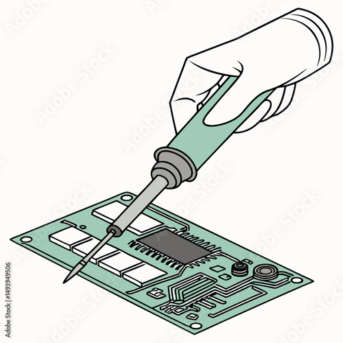 Professional soldering circuit board illustration, transparent background