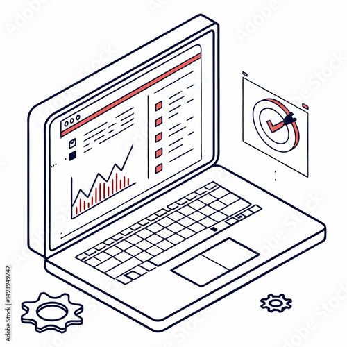 Professional isometric laptop data analytics design element