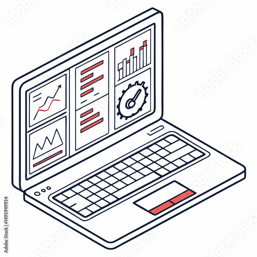 Laptop screen showing business data analytics graphs