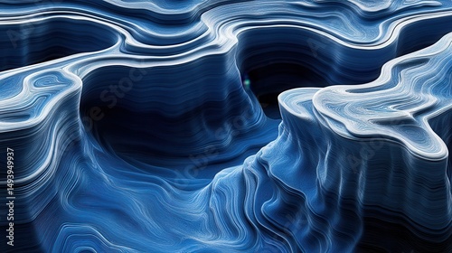 Abstract blue and white layered landscape