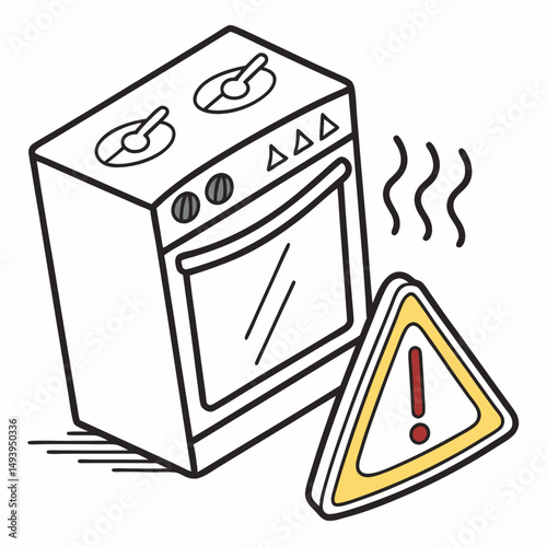 Hot stovetop oven warning sign illustration