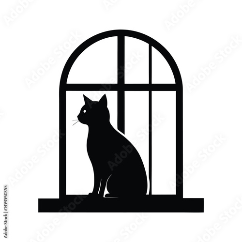 Cat Sitting on Windowsill Silhouette
