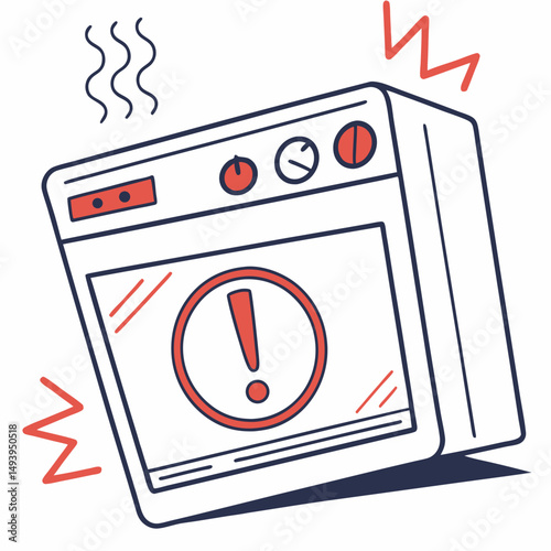 Oven malfunction warning sign, isolated appliance icon