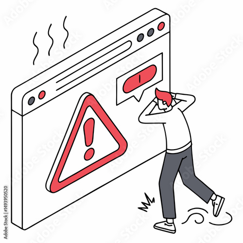 Website error frustrated user isometric illustration