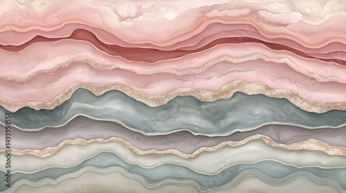 Abstract Agate Texture Pink Blue Glitter Waves