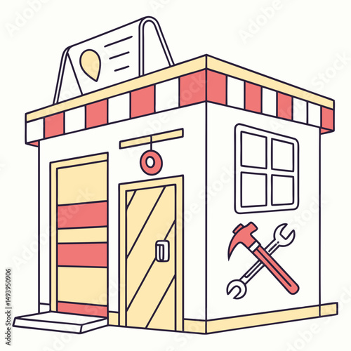 Repair shop building cartoon illustration design