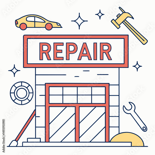 Professional car repair shop illustration transparent background