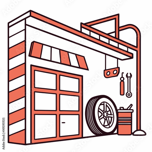 Auto repair shop garage service station cartoon illustration