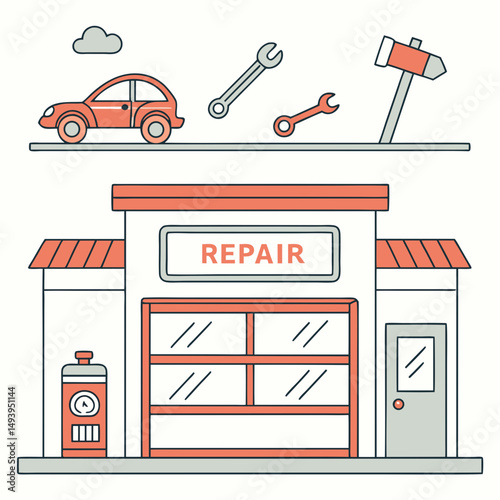 Professional car repair shop illustration transparent background