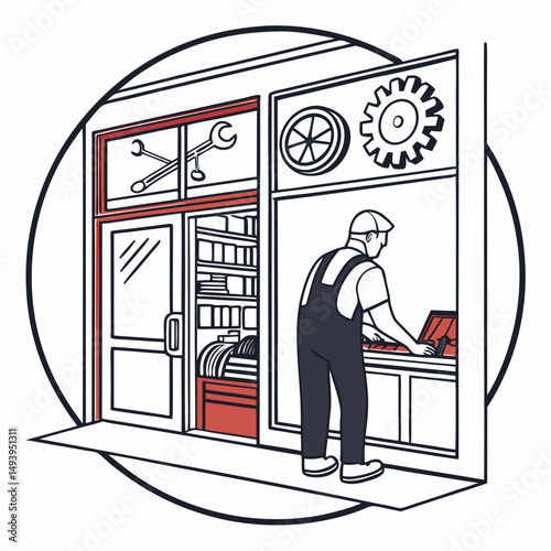 Mechanic working in auto parts store shop