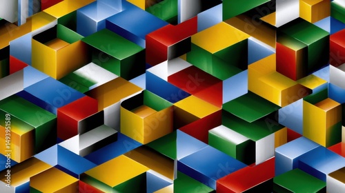 Abstract Colorful Geometric 3D Shapes Pattern with Blocks and Shadows