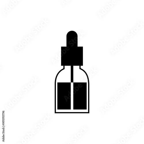 Black dropper bottle design with simple illustration on a white background suitable for cosmetic or health products