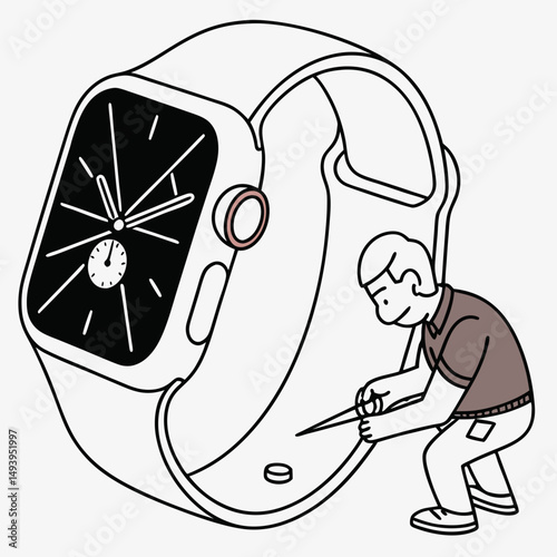Repairing smartwatch clean cutout illustration