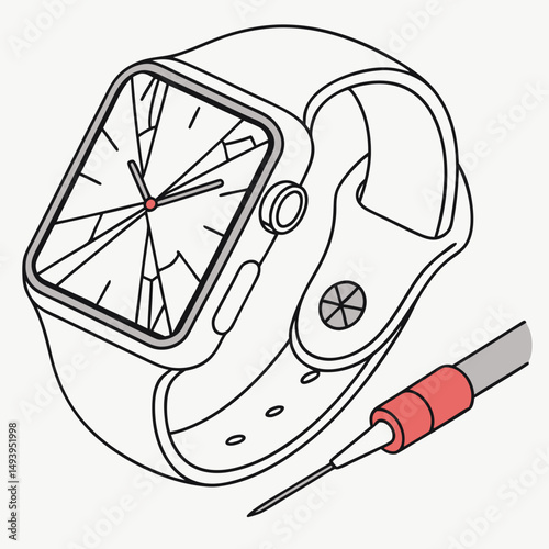 Broken smartwatch screen repair kit illustration