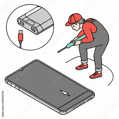 Technician repairing smartphone screen damage using tool