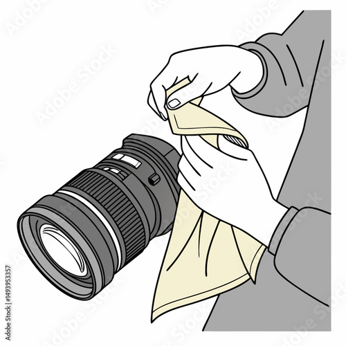 Cleaning camera lens with microfiber cloth