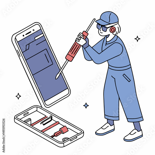 Professional phone repair technician with transparent background