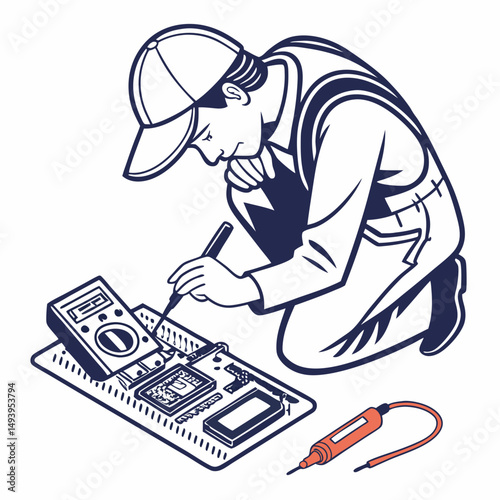 Professional technician repairing circuit board with clean cutout