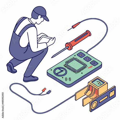 Technician repairing electronic circuit board device