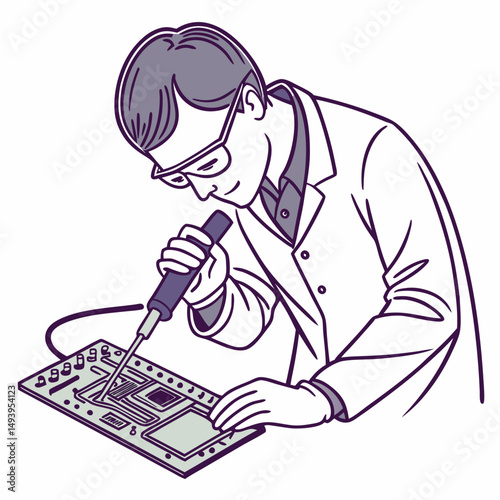 Technician soldering circuit board electronic repair